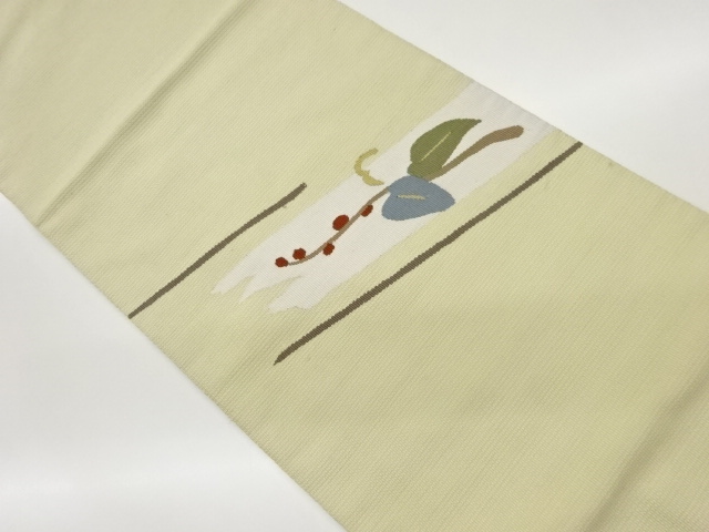 本場筑前博多斜線に実・枝葉模様織出し名古屋帯